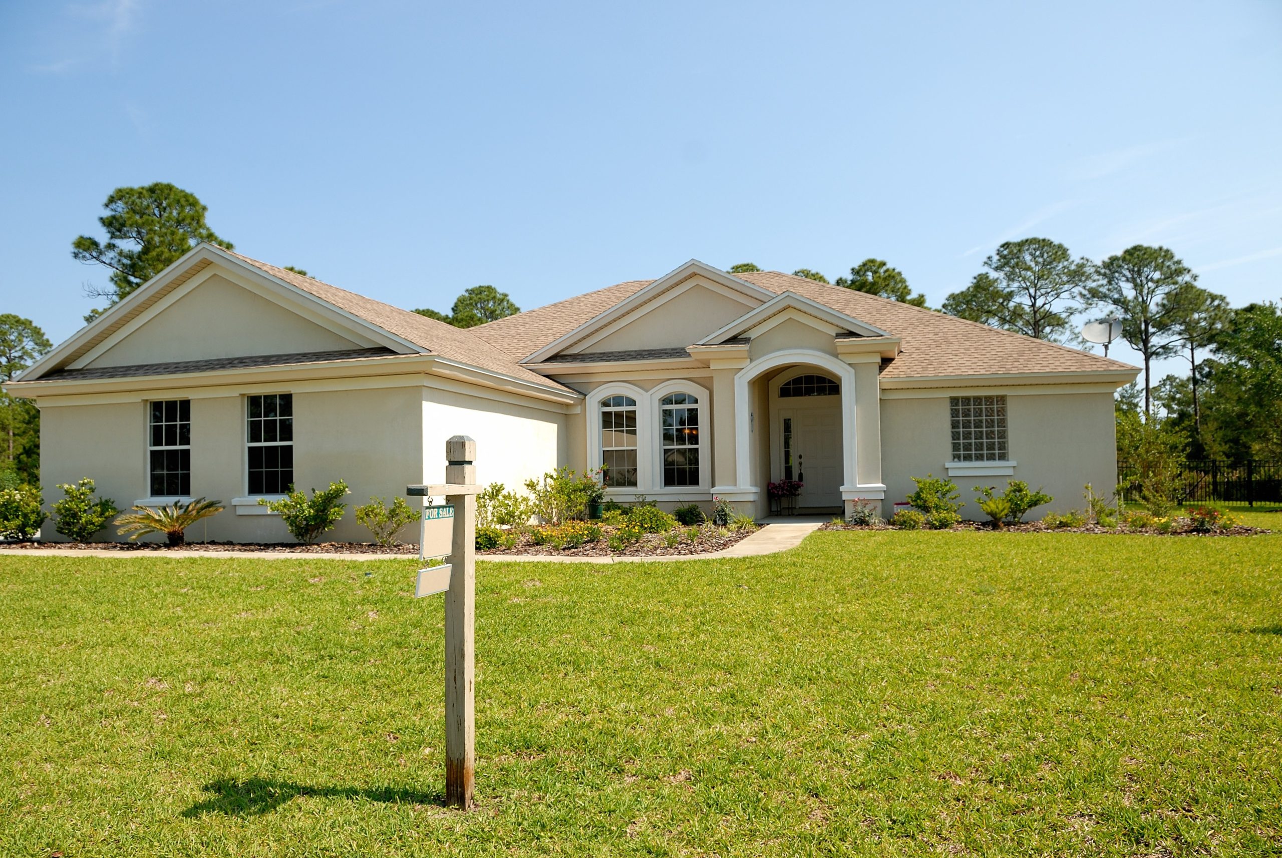 Outside of a home that was recently painted beige